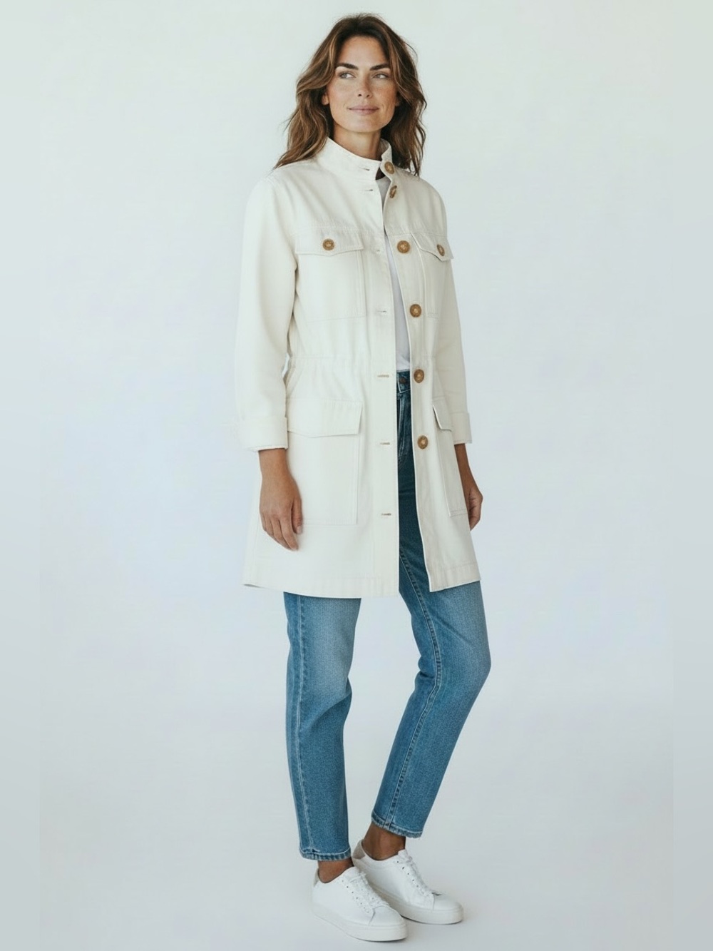 Michael Kors Women’s Cargo Utility Bone Long Jacket Size Large NEW